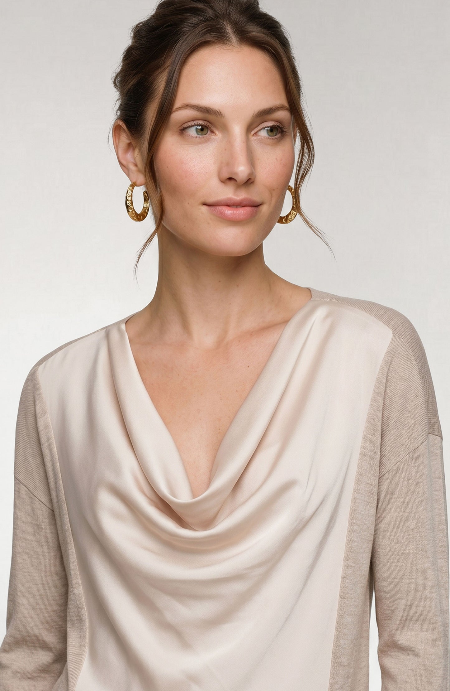 Long Sleeve Drape Neck Woven Sweater
