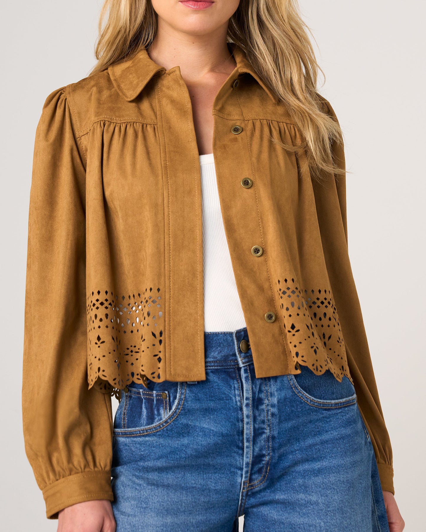 Puff Sleeve Jacket w/Laser Cut Hem
