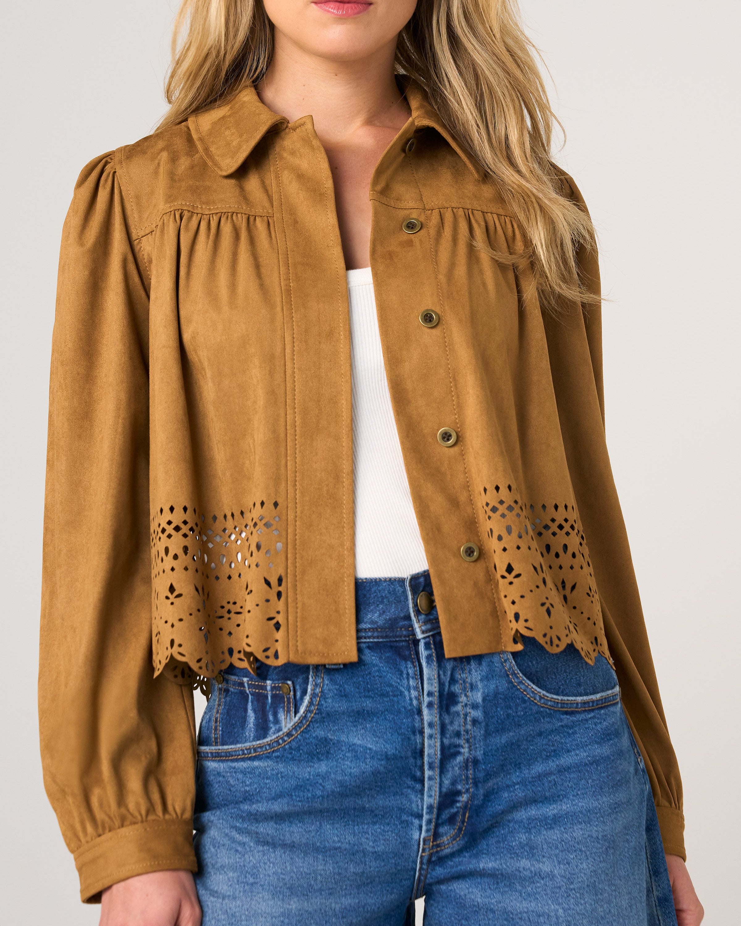 Puff Sleeve Jacket w/Laser Cut Hem