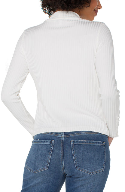 Long Sleeve Mock Neck Knit Top W/Button Detail