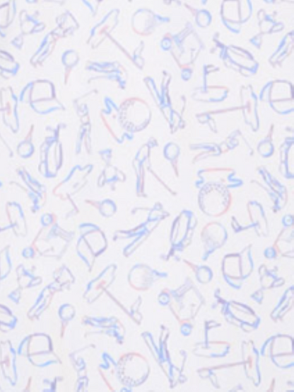 Linton SS Golf Scene Print Performance Polo - White/Blue/Red