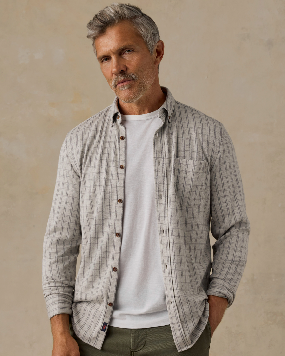 Coastline Knit Shirt - Sand Isle Check by FAHERTY, men's checkered long sleeve shirt