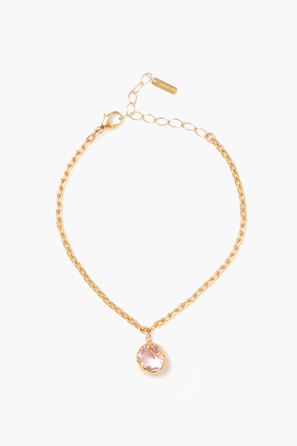 Prong Set Crystal Bracelet with gold chain and pink crystal by CHAN LUU Women's Jewelry HCO