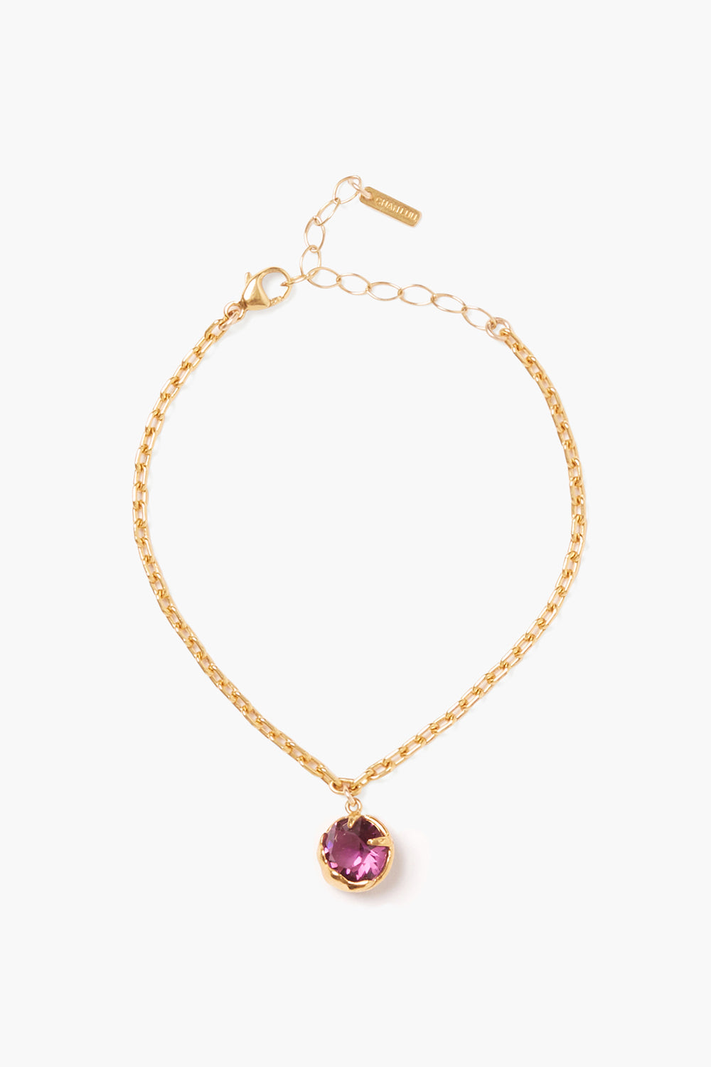 Prong Set Crystal Bracelet with gold chain and pink crystal by CHAN LUU Women's Jewelry HCO