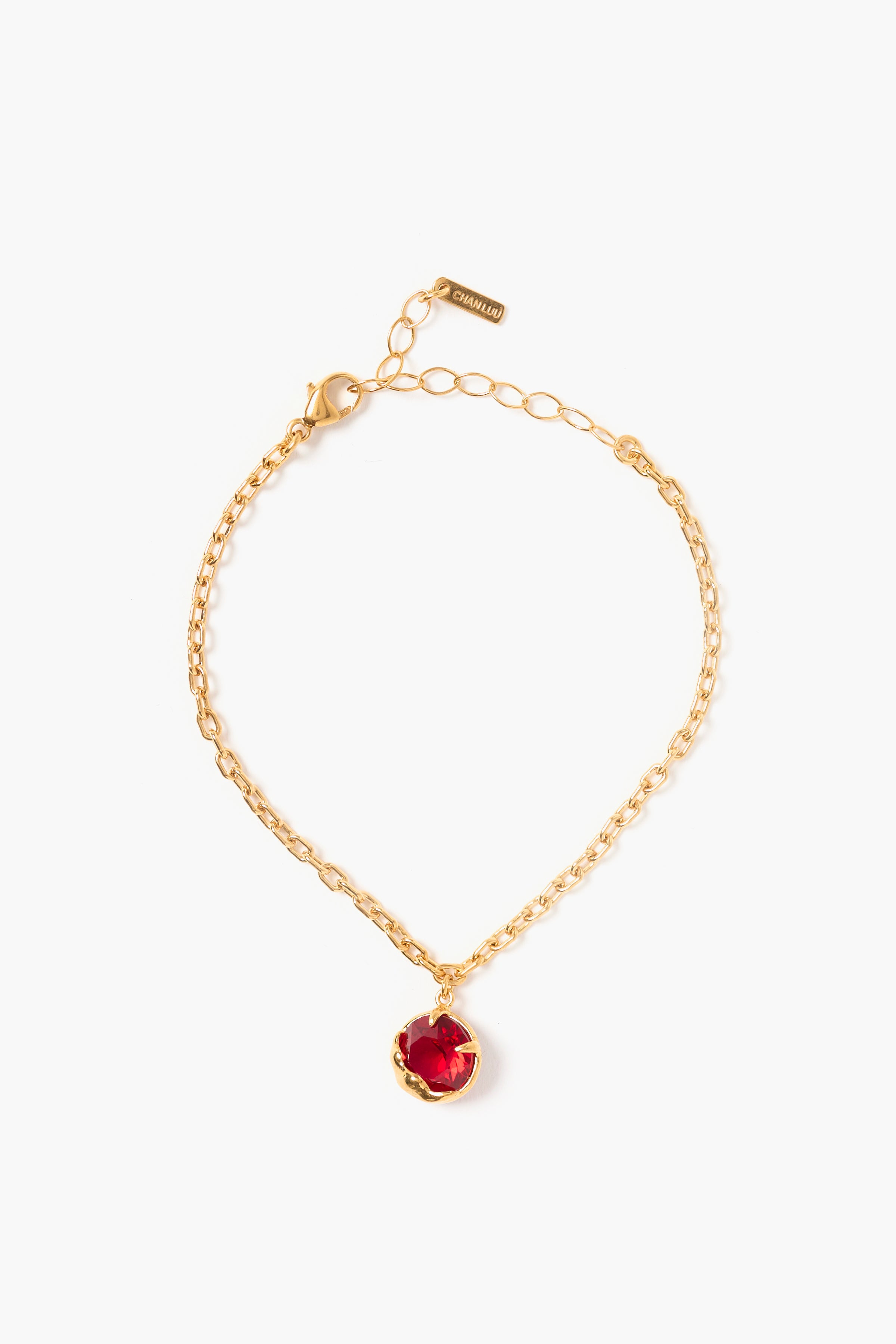 Prong Set Crystal Bracelet with gold chain and pink crystal by CHAN LUU Women's Jewelry HCO