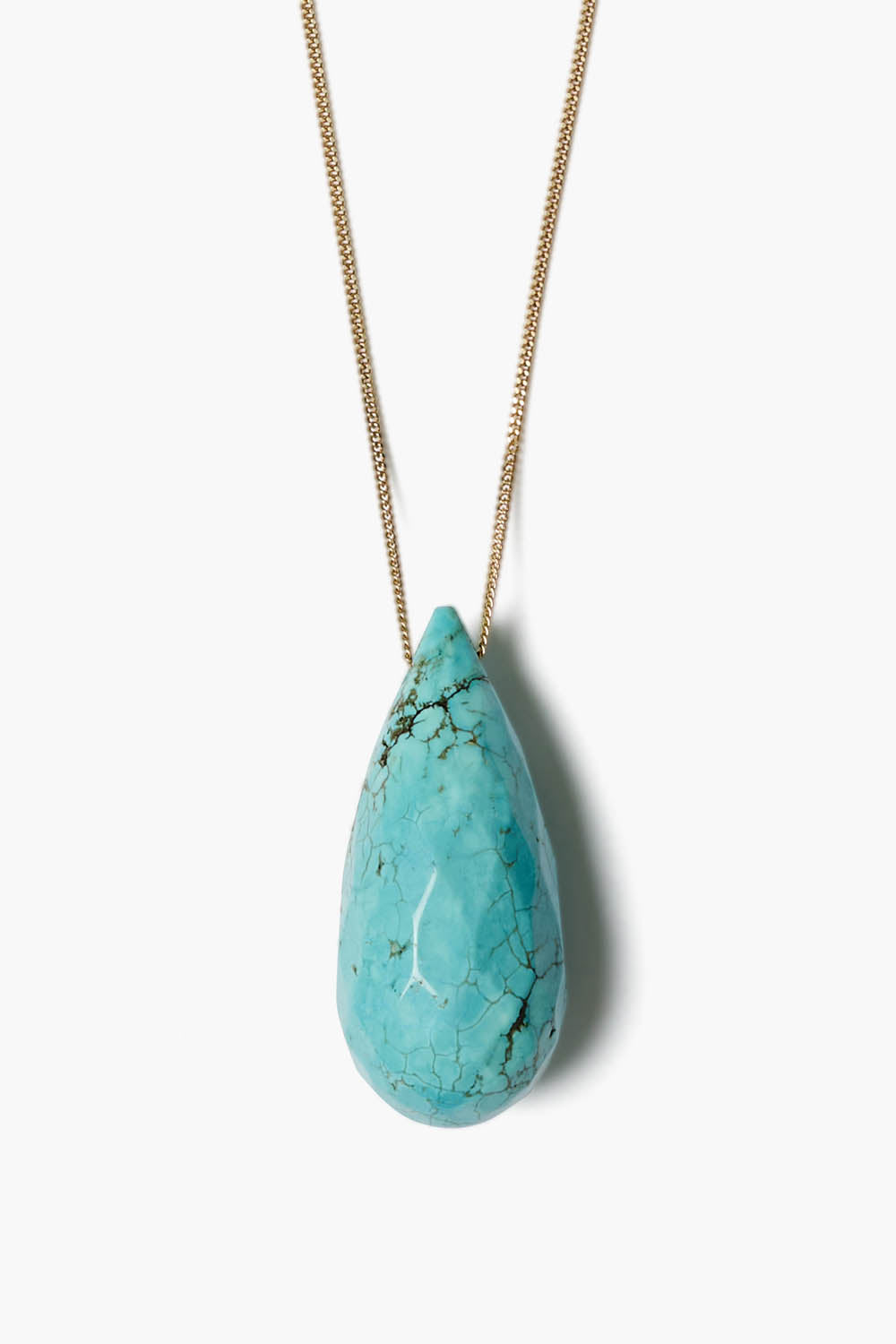 Teardrop Necklace, türkisfarbener Tropfen-Anhänger auf goldener Kette