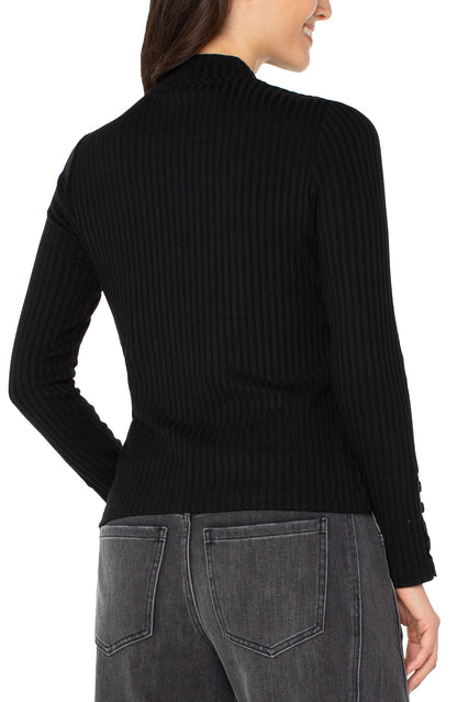 Long Sleeve Mock Neck Knit Top W/Button Detail