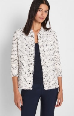 Nep Weave Miliary Fringe Mix Knit Jacket in multicolor dots, women's knit jacket by NIC AND ZOE