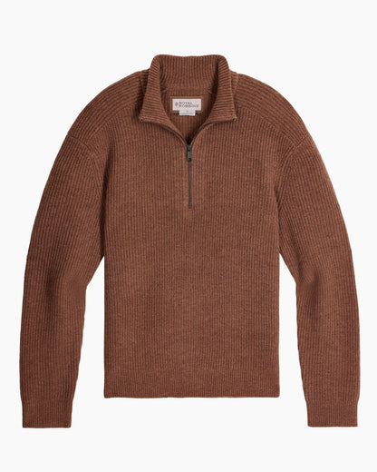 Brown ribbed quarter zip sweater