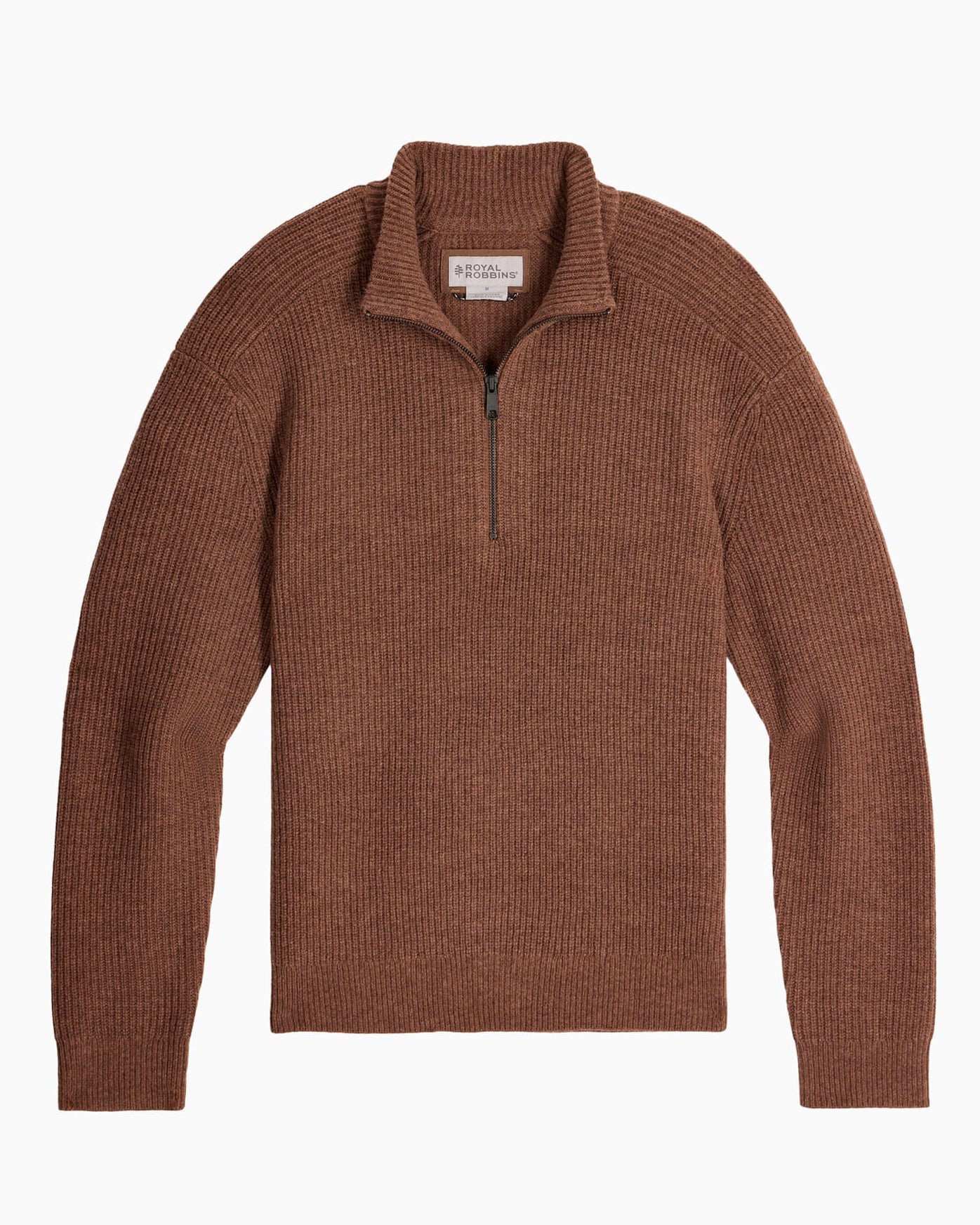 Brown ribbed quarter zip sweater