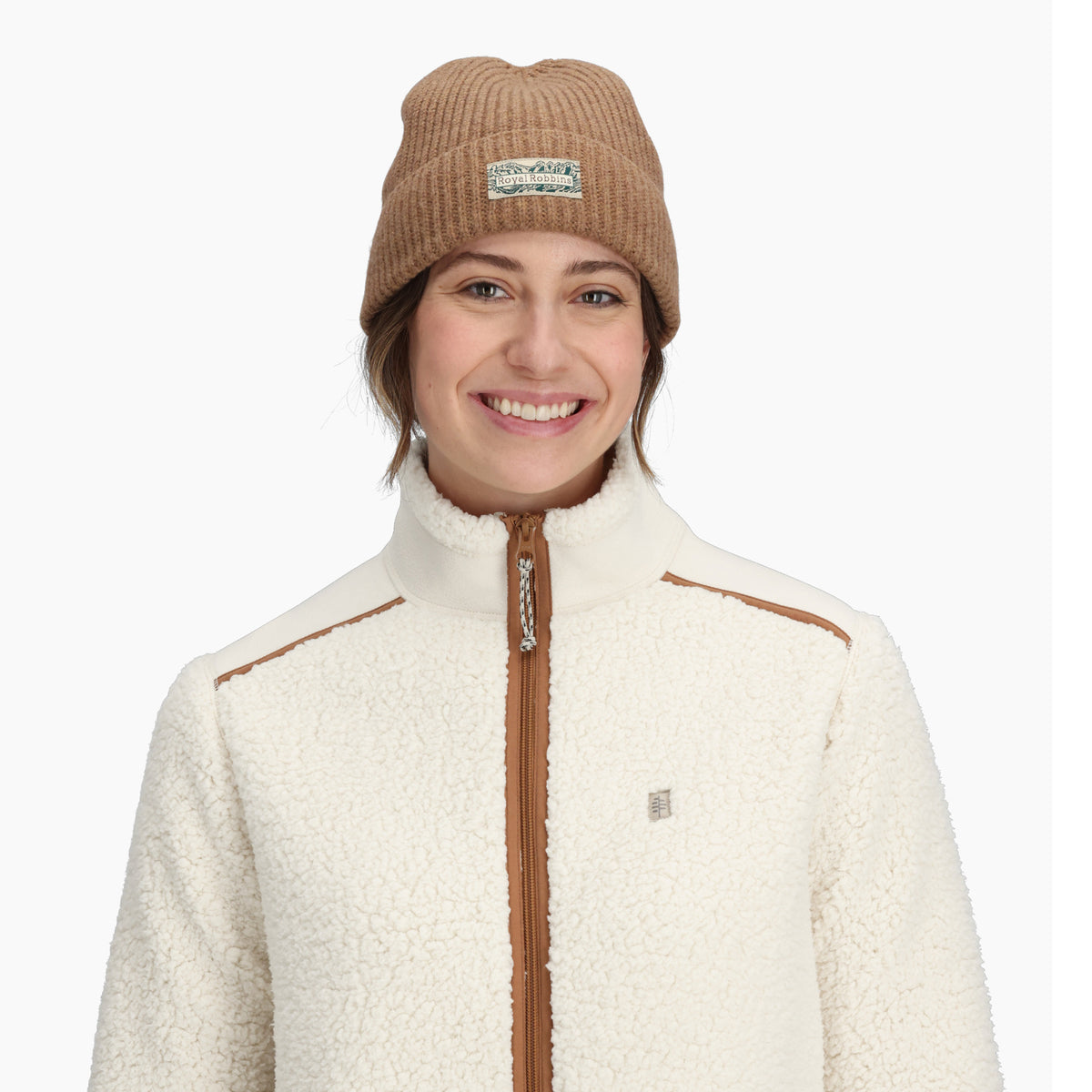 Women's Palisades Jacket by ROYAL ROBBINS in beige and brown fleece