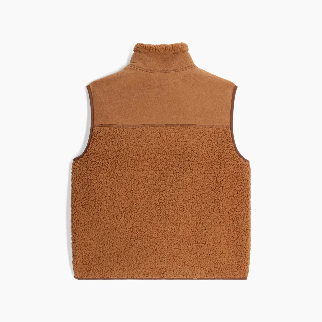 Palisades Vest in brown and beige sherpa and fleece blend, warm women’s outdoor layering piece
