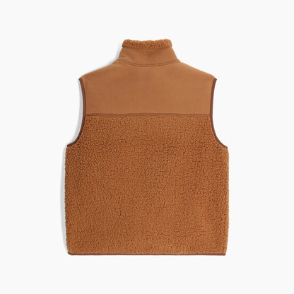 Palisades Vest in brown and beige sherpa and fleece blend, warm women’s outdoor layering piece