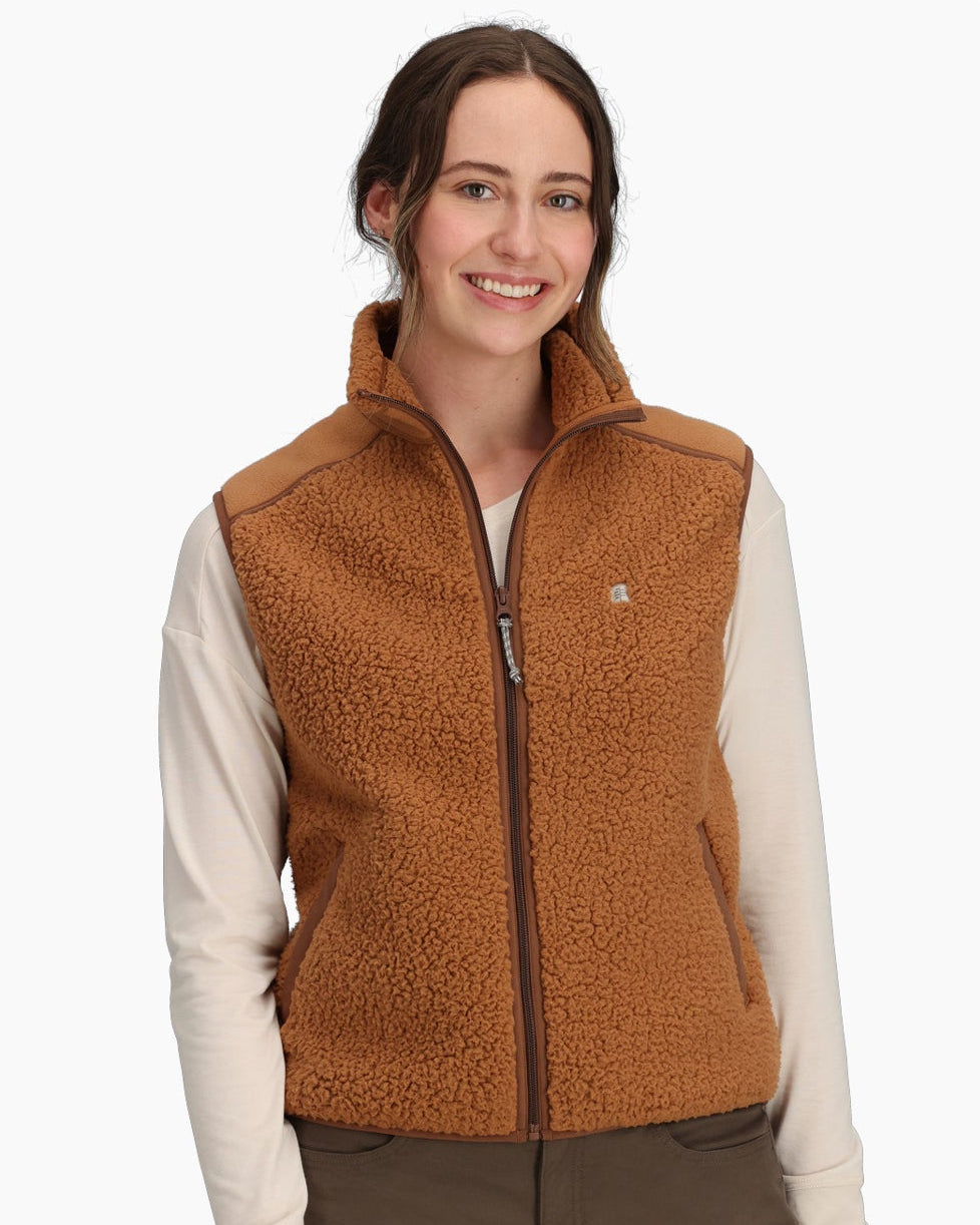 Women's Palisades Vest by ROYAL ROBBINS in Beige and Brown sherpa fleece