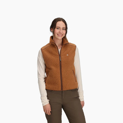 Palisades Vest in brown and beige sherpa fleece, warm versatile women's vest by Royal Robbins