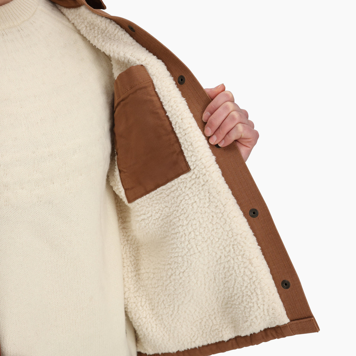 Women's El Cap Canvas Shacket by ROYAL ROBBINS, brown sherpa fleece lining