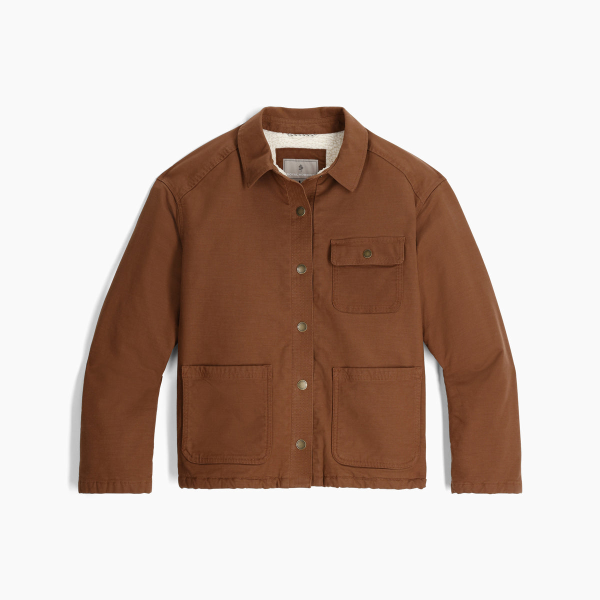 Women's El Cap Canvas Shacket by ROYAL ROBBINS, Brown sherpa-lined layer