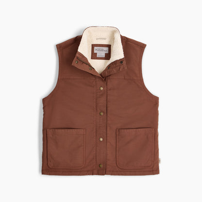 Women's El Cap Canvas Vest by ROYAL ROBBINS, Brown sherpa-lined canvas vest