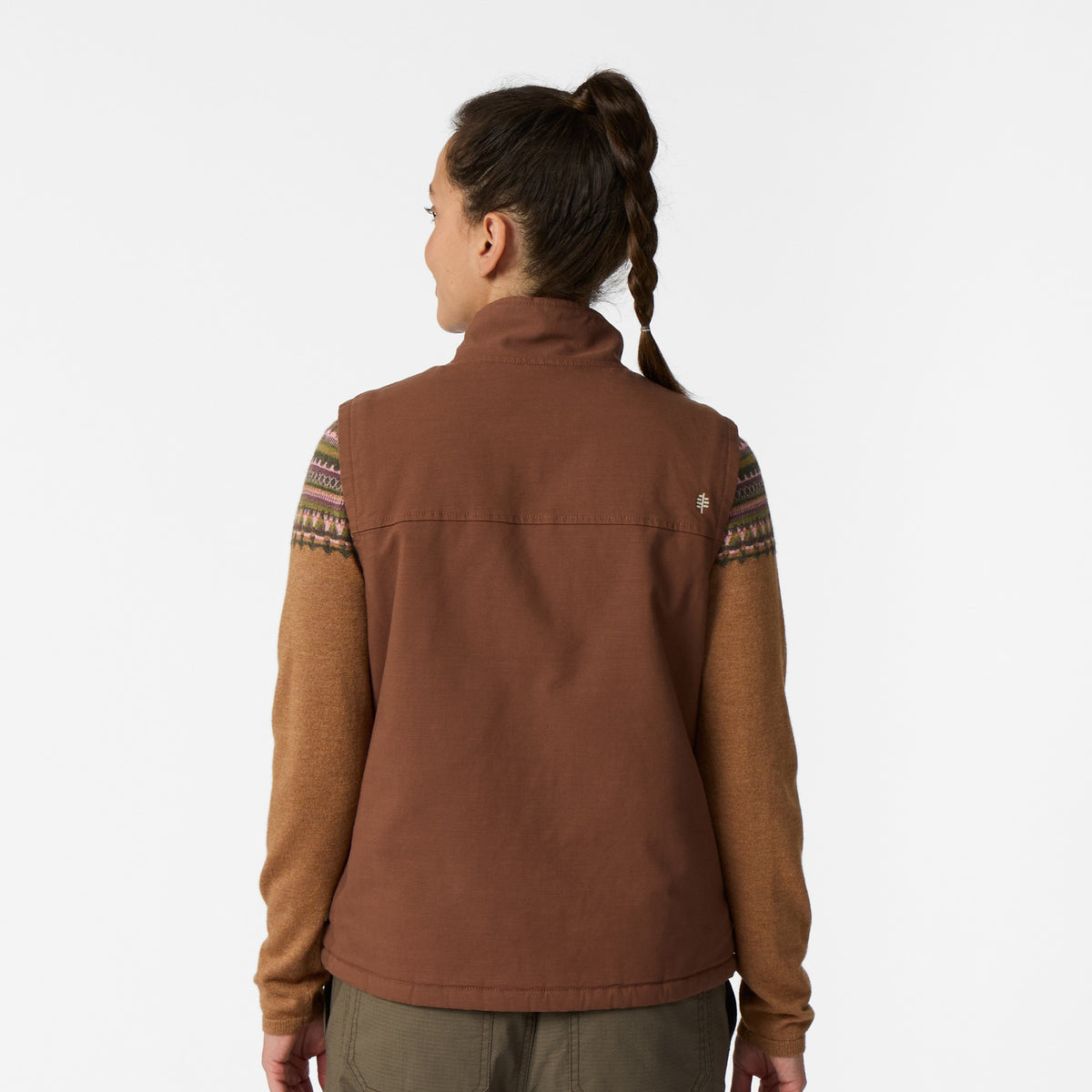Women's El Cap Canvas Vest by ROYAL ROBBINS, brown back with sherpa lining