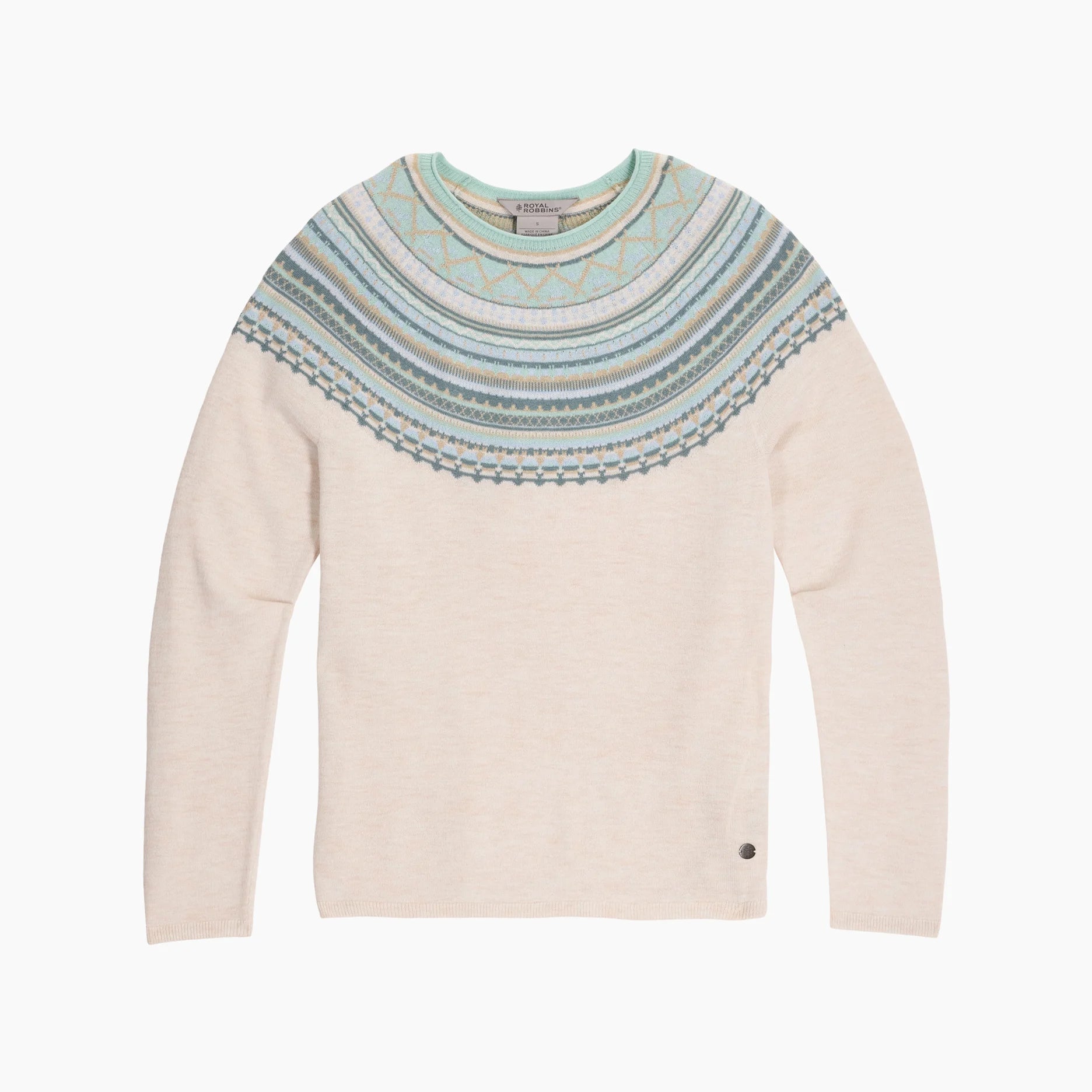 Women's Westlands Fairisle Crew by ROYAL ROBBINS, cream striped geometric sweater