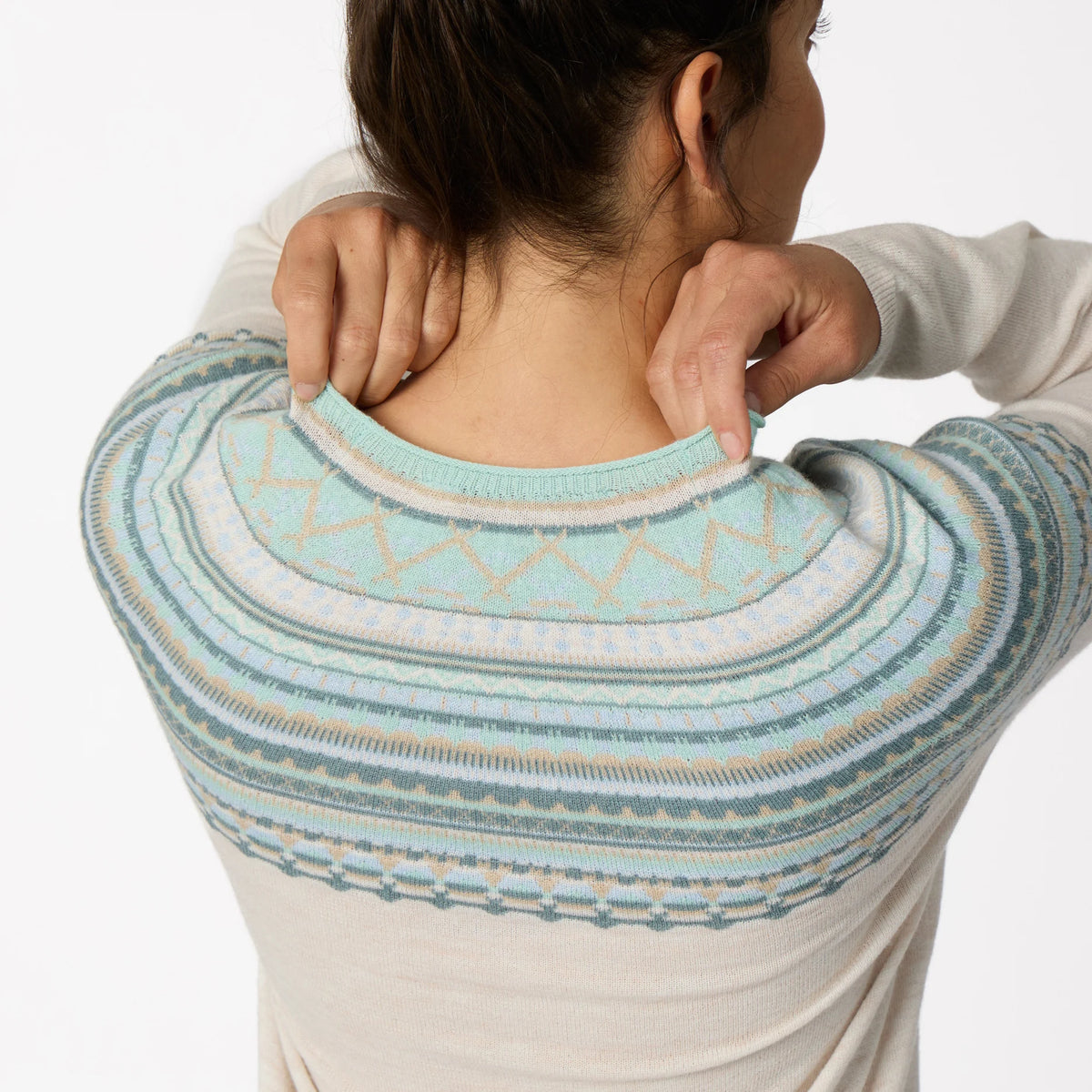 Women's Westlands Fairisle Crew by ROYAL ROBBINS, striped geometric sweater back view
