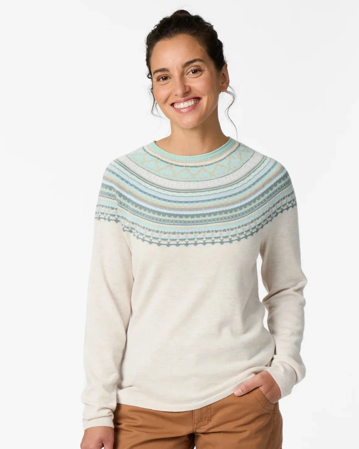 Women's Westlands Fairisle Crew by ROYAL ROBBINS in cream Merino wool sweater