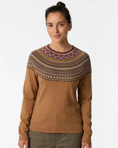 Women's Westlands Fairisle Crew by ROYAL ROBBINS, striped geometric Merino wool sweater